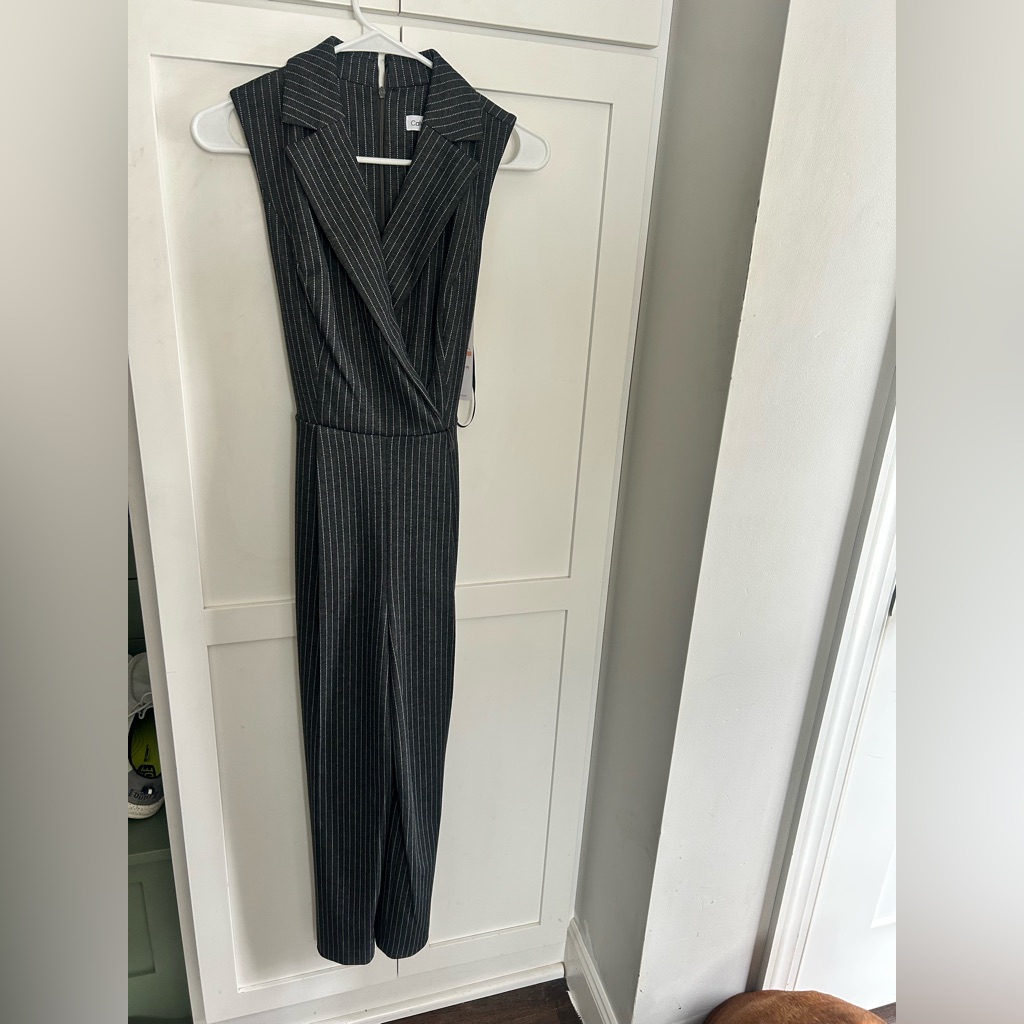 Calvin Klein Elegant Pinstripe Wide Leg Jumpsuit